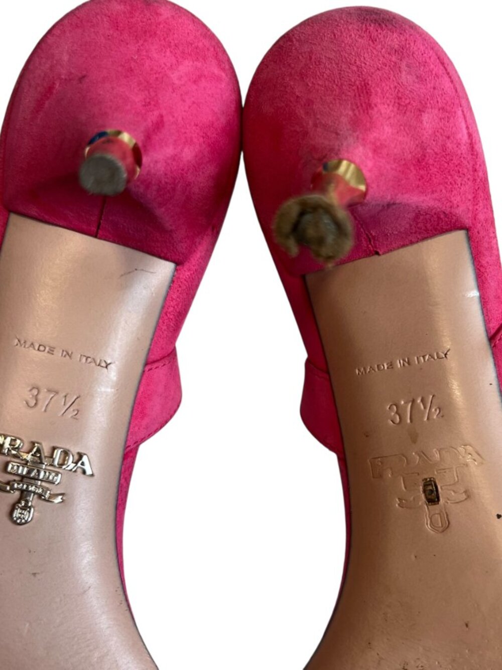 Prada high heel sandals pink suede 37.5 square toe ankle strap - Picture 10 of 15